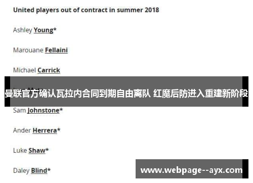 曼联官方确认瓦拉内合同到期自由离队 红魔后防进入重建新阶段