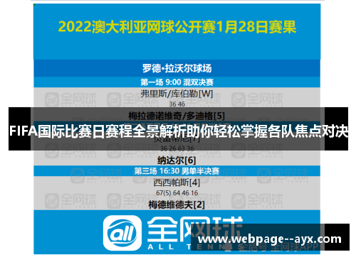 FIFA国际比赛日赛程全景解析助你轻松掌握各队焦点对决