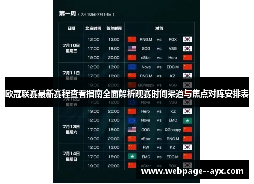 欧冠联赛最新赛程查看指南全面解析观赛时间渠道与焦点对阵安排表